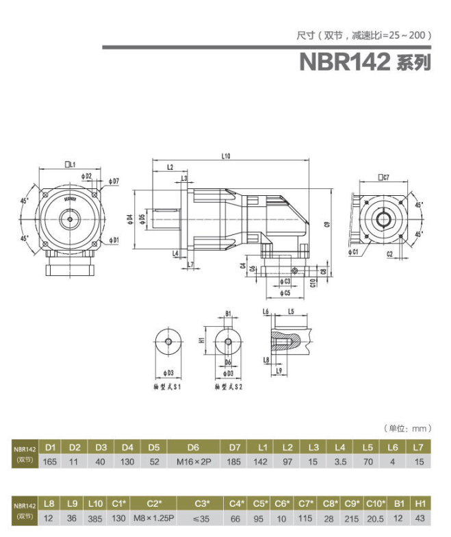 NBR142精密行星減速機(jī)型號(hào)及尺寸圖