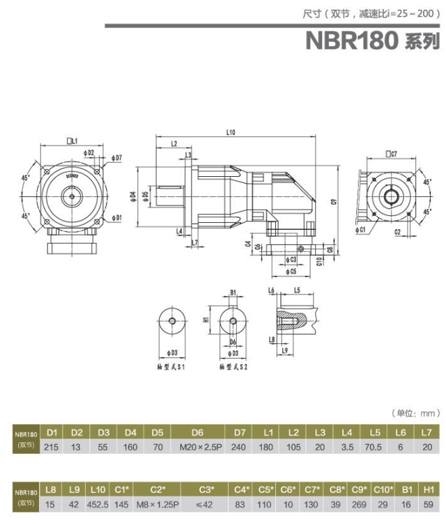 NBR180行星減速器型號(hào)及尺寸圖